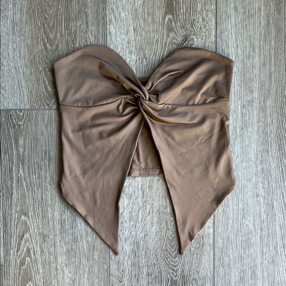 Brown Strapless Twist Top
